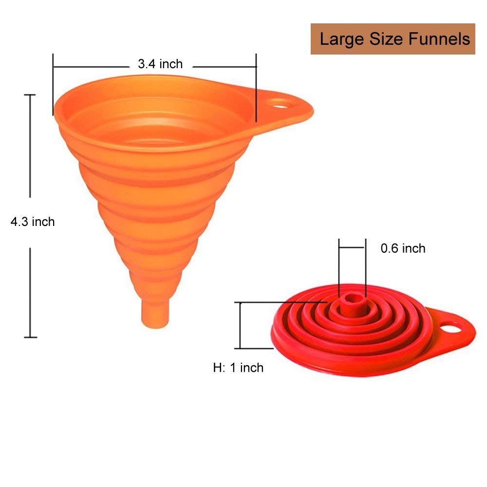 Kitchen Funnel Set 4-Pack, Small and Large, Kitchen Gadgets Accessories Foldable Silicone Collapsible Funnels for Filling Water Bottle Liquid Transfer Food Grade