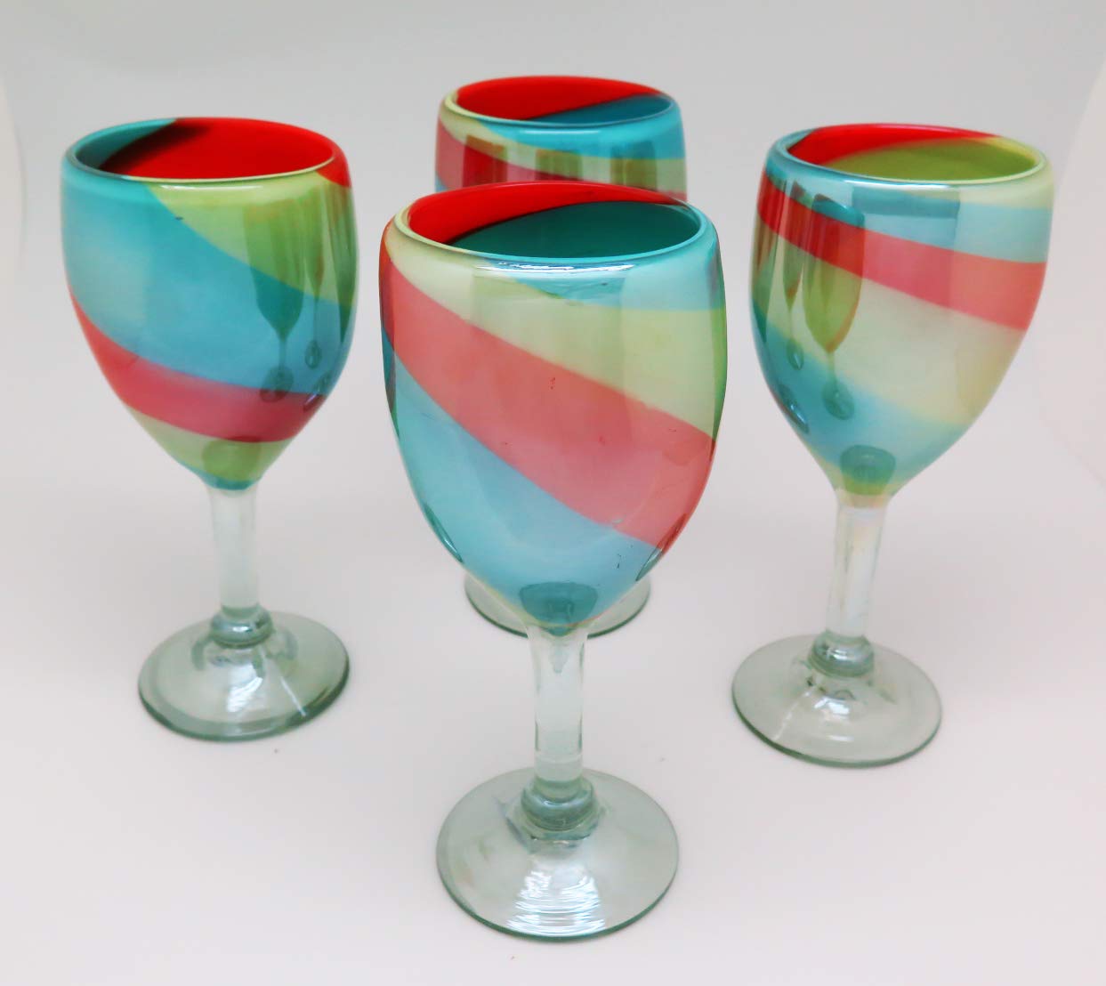 Hand-Blown Eye4Art Wine Glasses – Tropical Tri-Color (Set of 4, Handmade in Mexico)