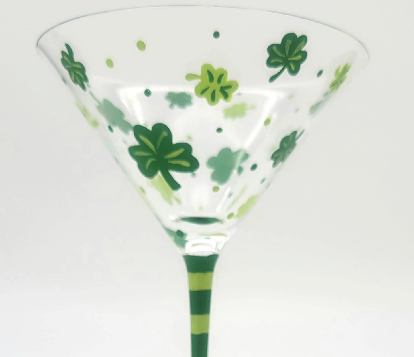 St. Patrick's Day Theme Hand Painted Martini Glass - Shamrock, Cocktail, Clovers, Green