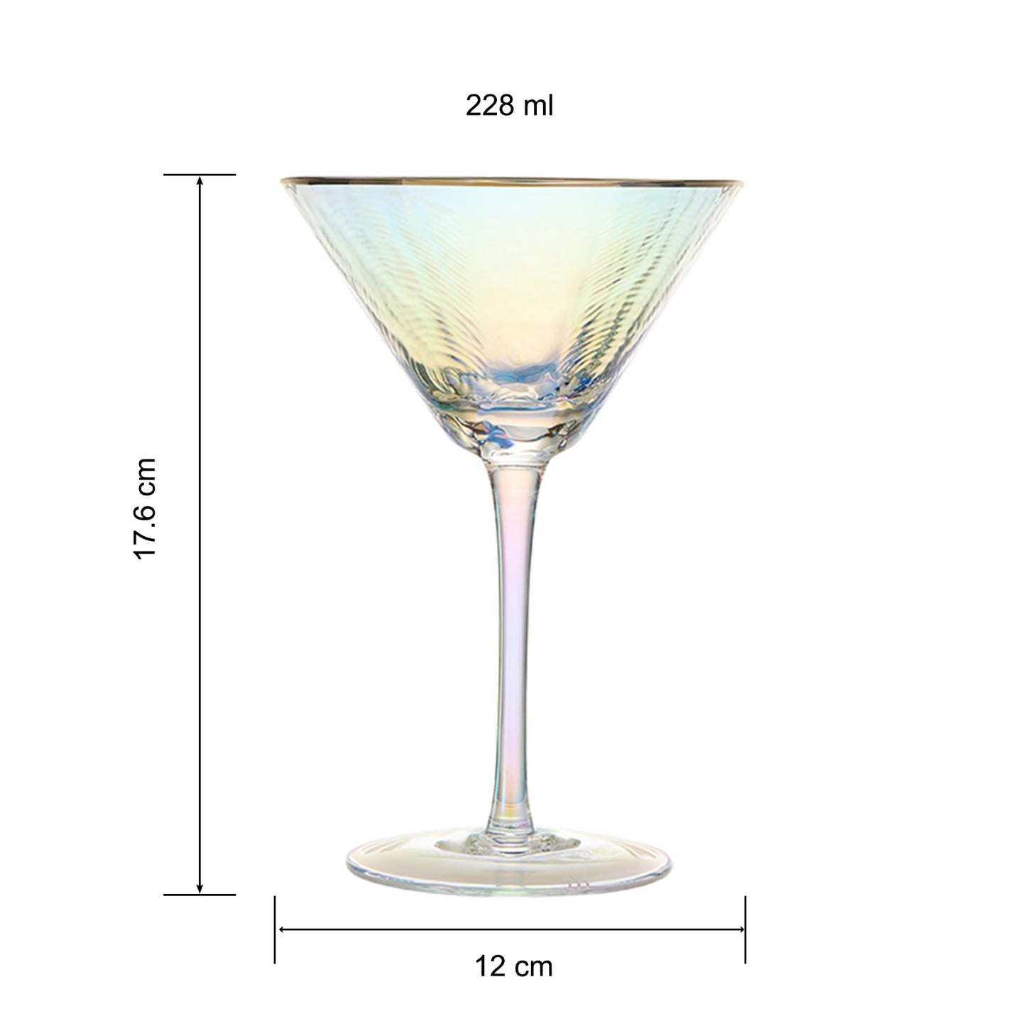 Iridescent Lustered Hammered Martini Glasses - Set of 2 - Gold Rim 8 oz Colorful Balloon Stemmed Glassware - Festive Anniversaries, Birthday Gift, Cocktail Party Radiance - Unique Wine Barware
