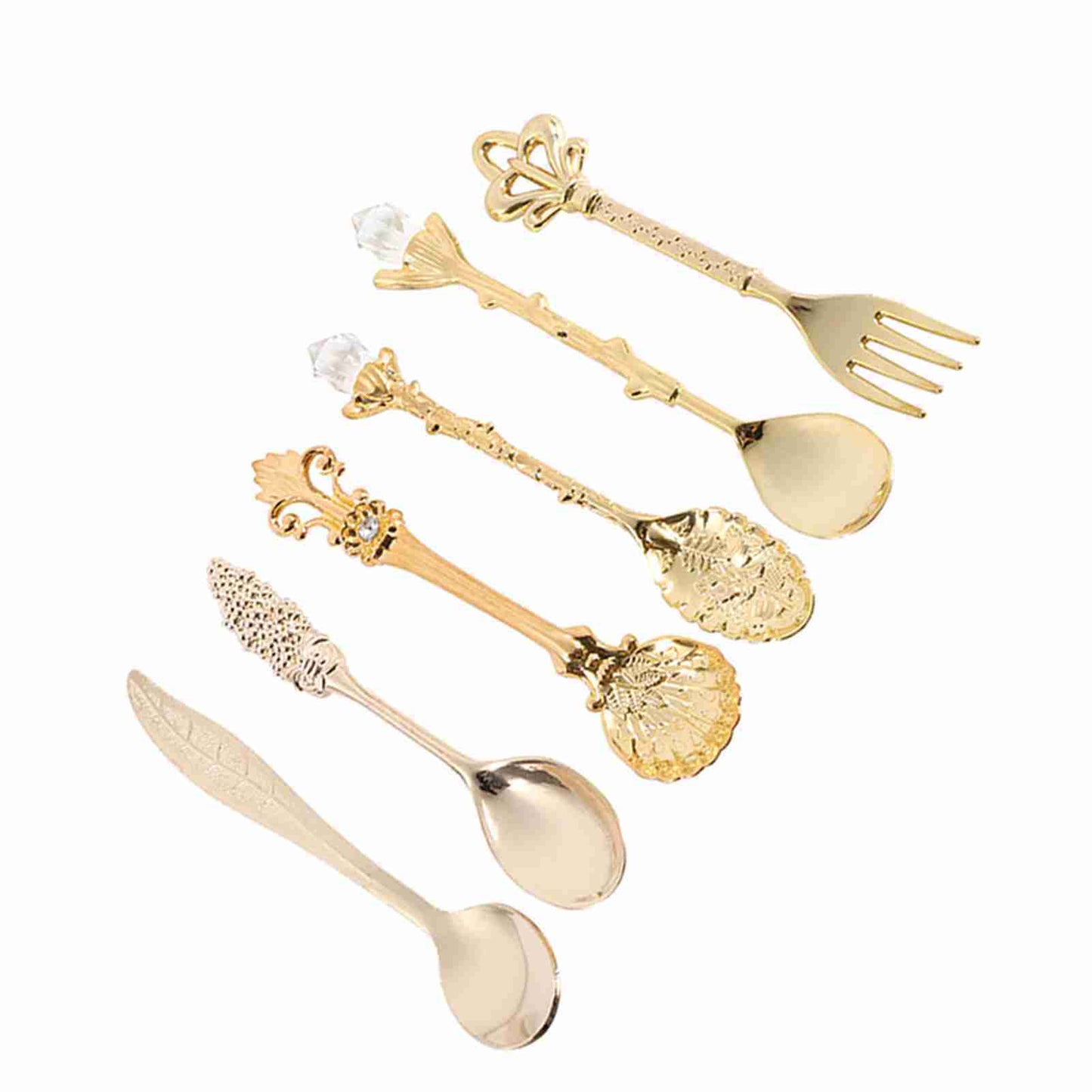 6-Piece Retro Royal Style Metal Mini Coffee Spoon and Fork Set