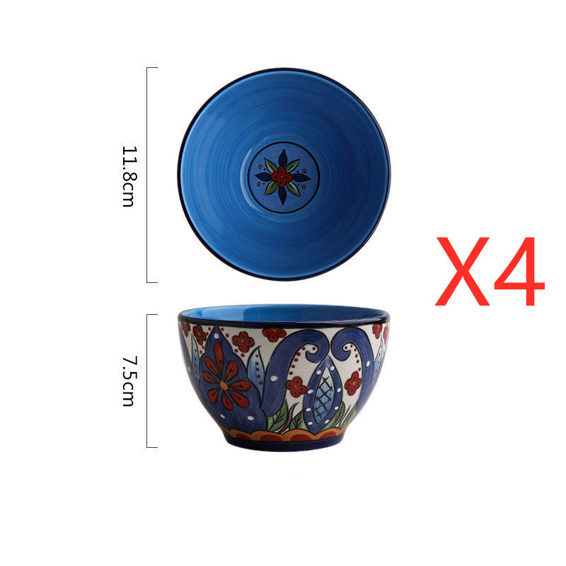 Bohemian French-Style Hand-Painted Ceramic Tableware Bowl