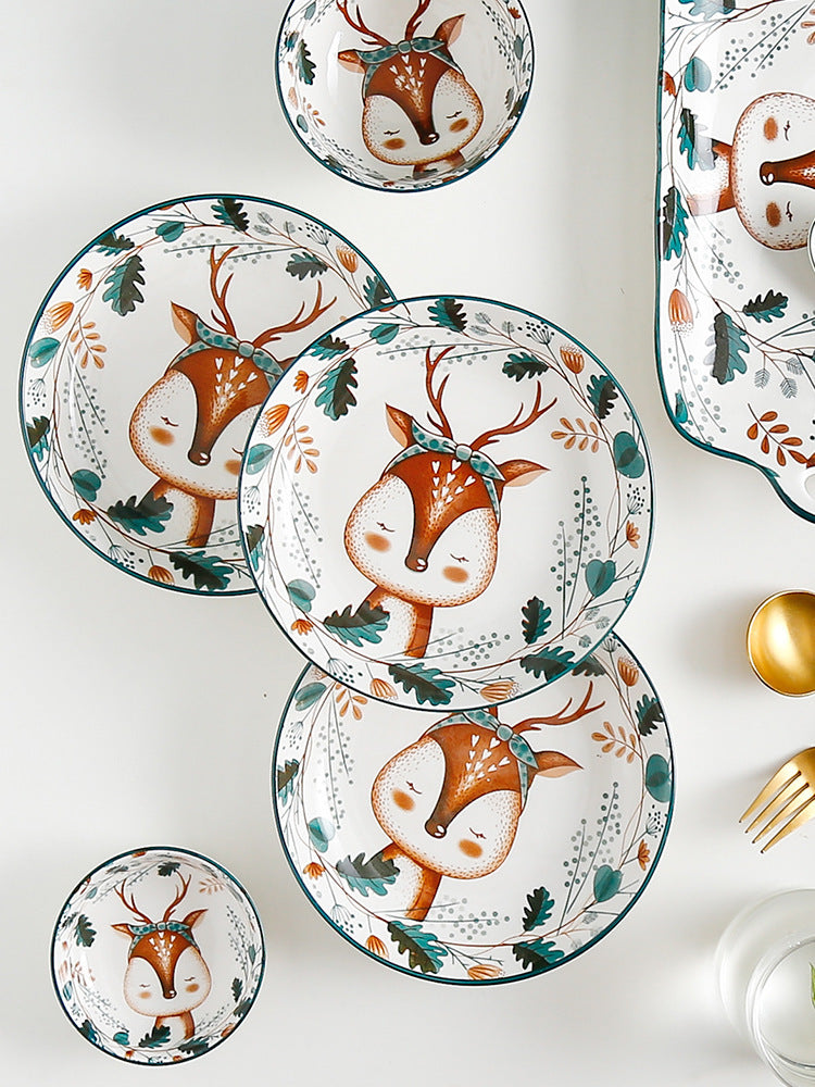 Underglaze Hand Painted Elk Christmas Ceramic Tableware Set