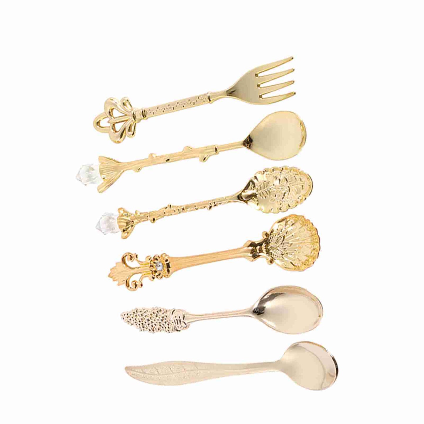 6-Piece Retro Royal Style Metal Mini Coffee Spoon and Fork Set
