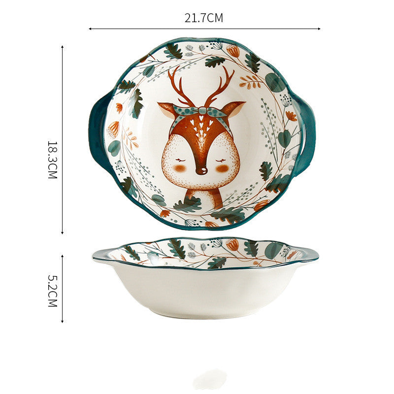 Underglaze Hand Painted Elk Christmas Ceramic Tableware Set