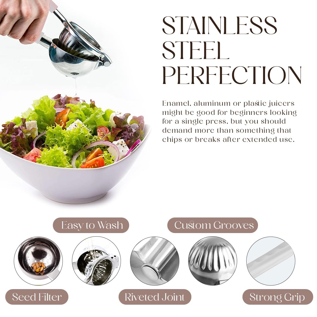 Bellemain Citrus Juicer | Metal Lemon Squeezer | Lime and Lemon Juicer Stainless Steel with Silicone Handles | Manual Juicer, Citrus Squeezer, Hand Held Juicer | Bar Juicer for Bartender (White)