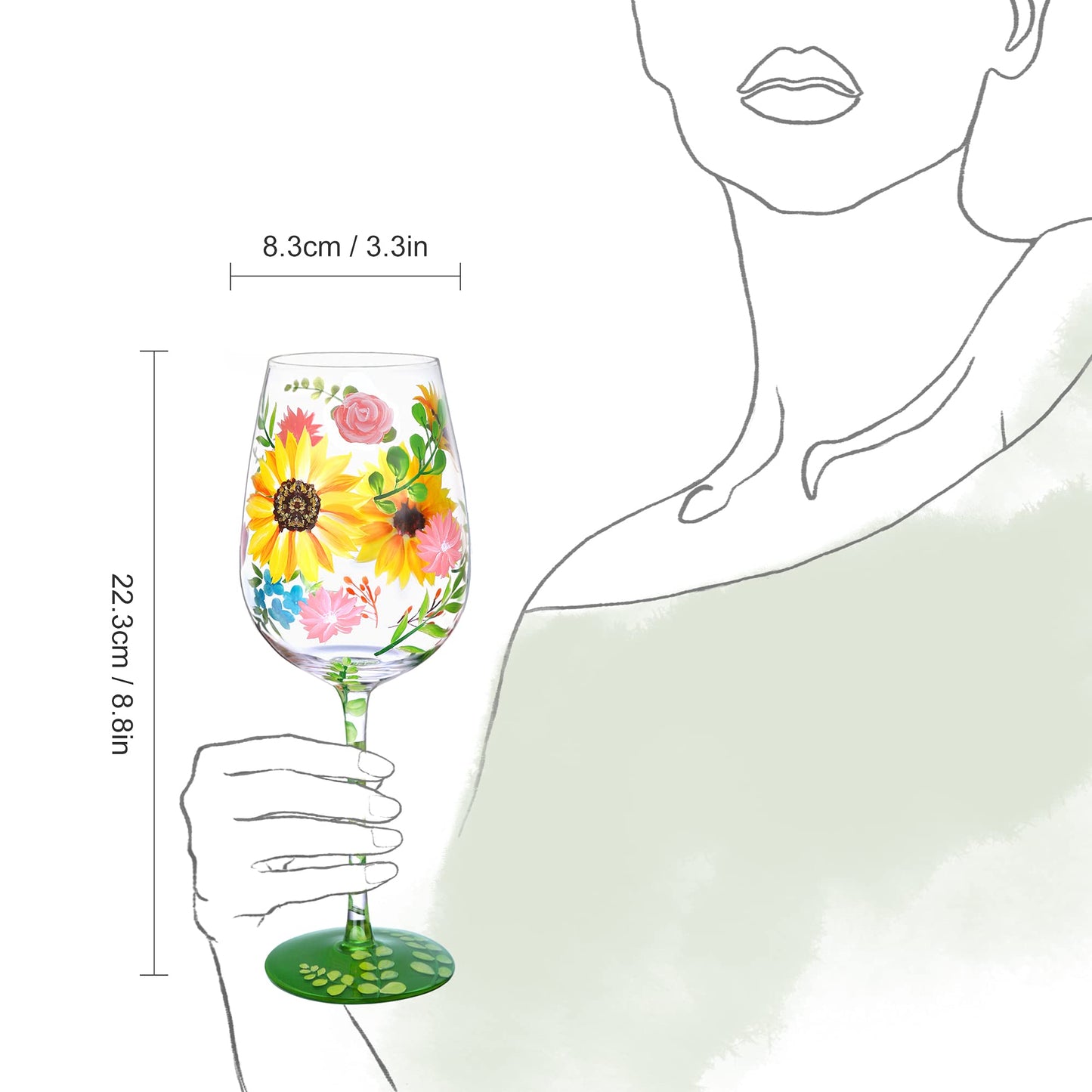 NymphFable Hand-painted Wine Glass Watercolor Flowers Artisan Painted 15oz Personalised Gift for Best Friend