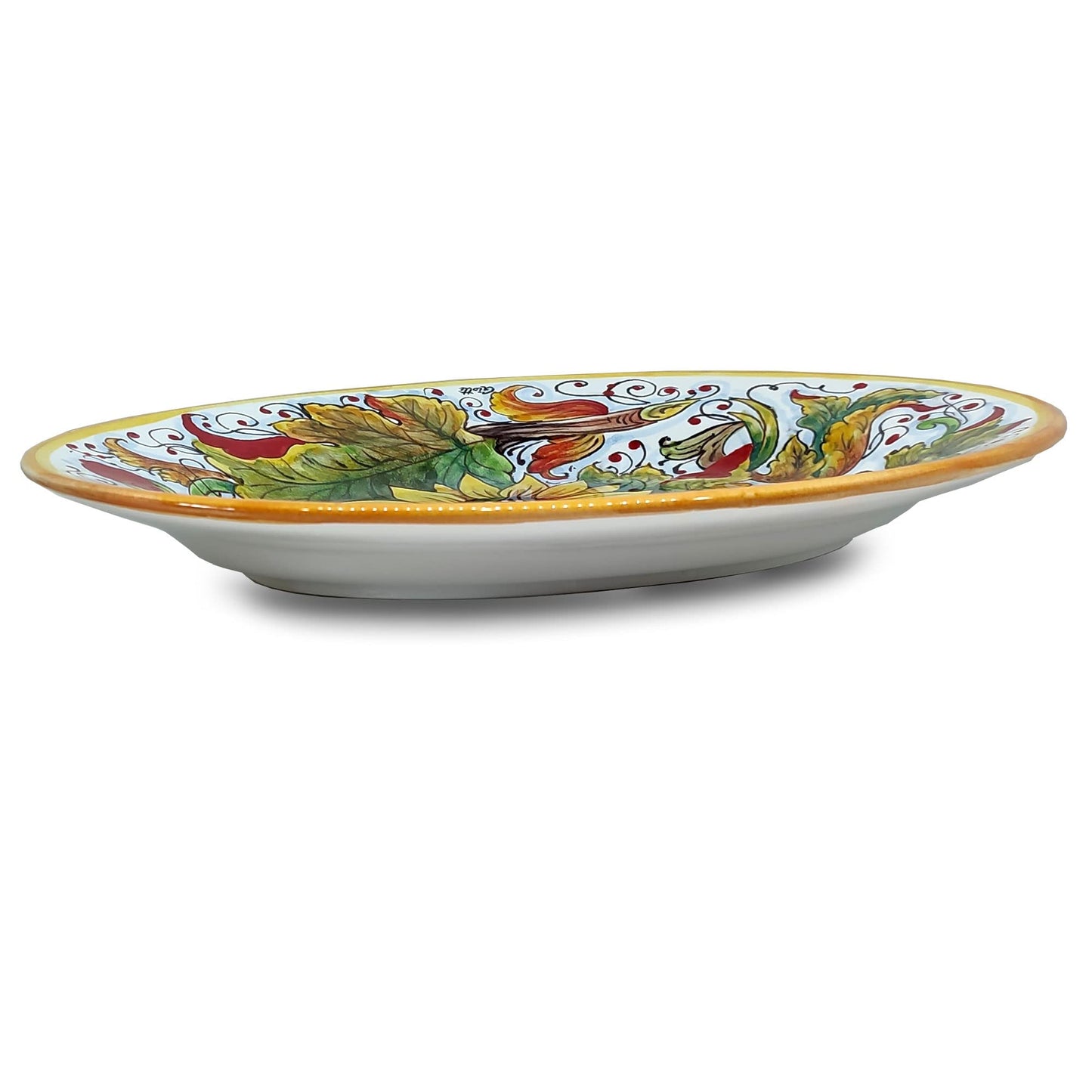 Italian Ceramic Serving Platter For Kitchen, Large Oval Serving Tray Hand Painted With Brush, Decoration With Sunflower Poppies, Produced By Giotti Ceramiche Made In Italy, Handmade Pottery