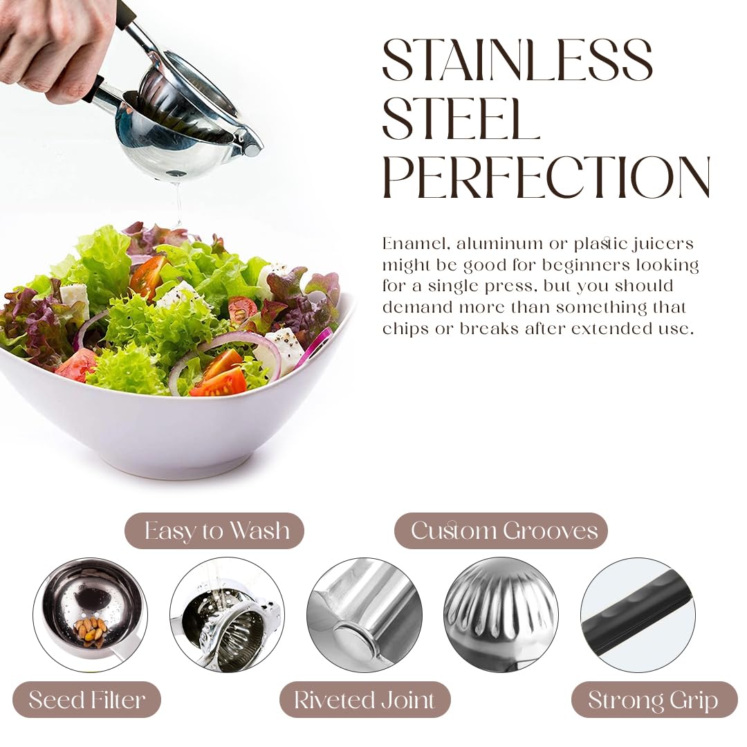Stainless Steel Lemon Squeezer and Lime Press - Heavy Duty Manual Citrus Juicer and Handheld Juice Press for Lemons, Limes, and Small Citrus Fruits