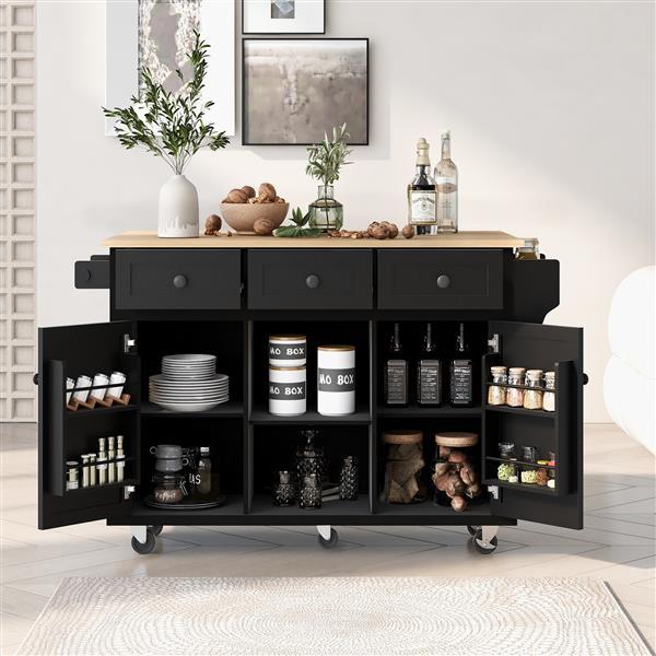Kitchen Cart with Rubber Wood Flip Top