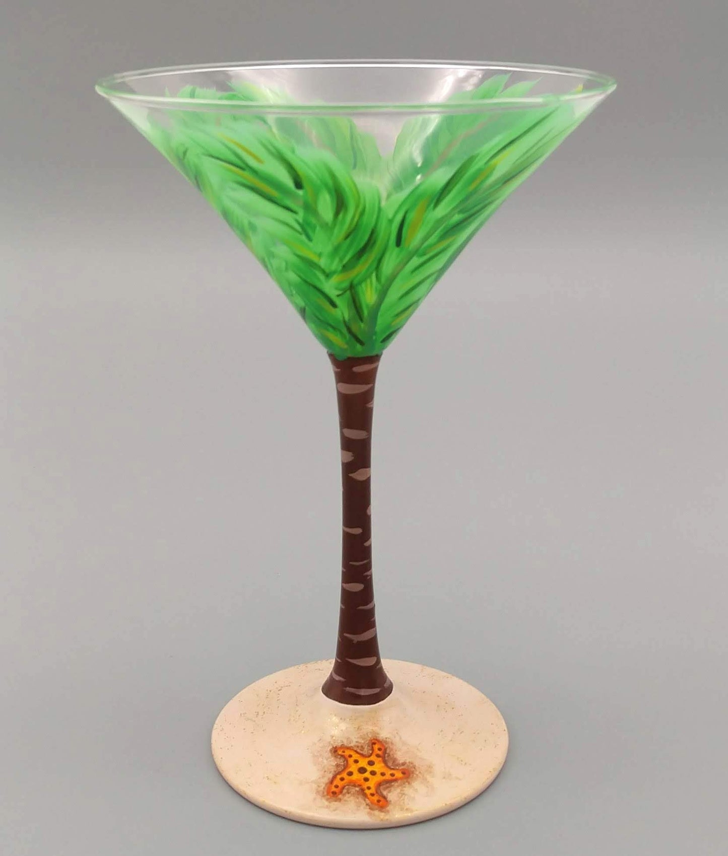Palm Tree Martini Glass - Starfish, Shell, Sea Turtle, Sparkly Sand - Tropical Theme - Hand Painted
