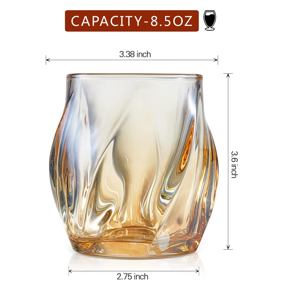 ANBFF Whiskey Glasses Set of 2, Rocks Glass, 8.5 OZ Drinking Glasses, Creative Twisted Crystal Old Fashioned Cocktail Glass Tumbler for Bourbon, Scotch, Tequila, Cognac, Rum