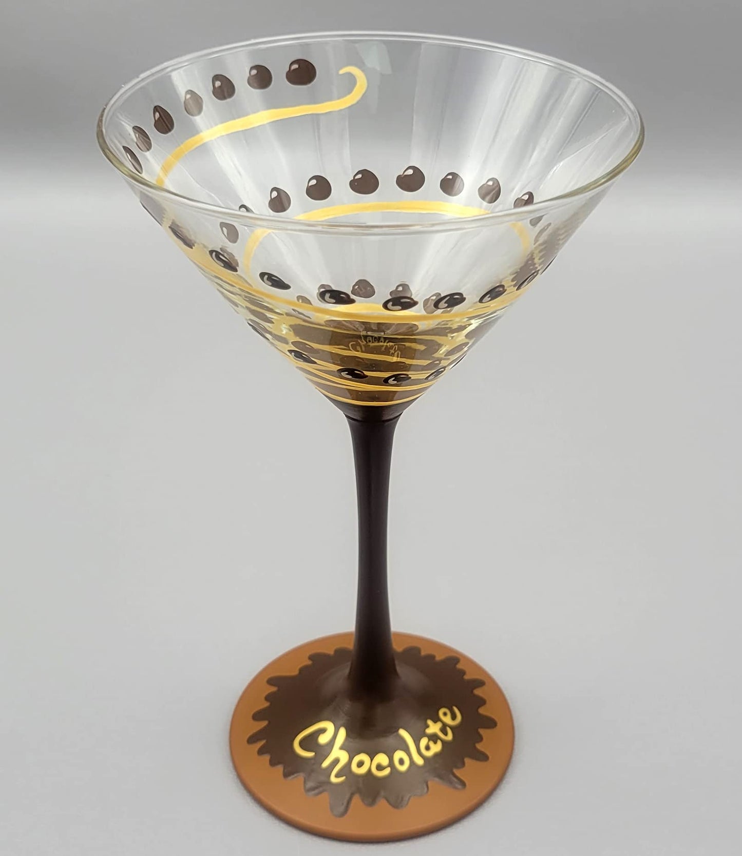 Chocolate Lover's Martini Glass - Hand Painted - Chocolate Chips, Fancy, Elegant - Cocktail Glass
