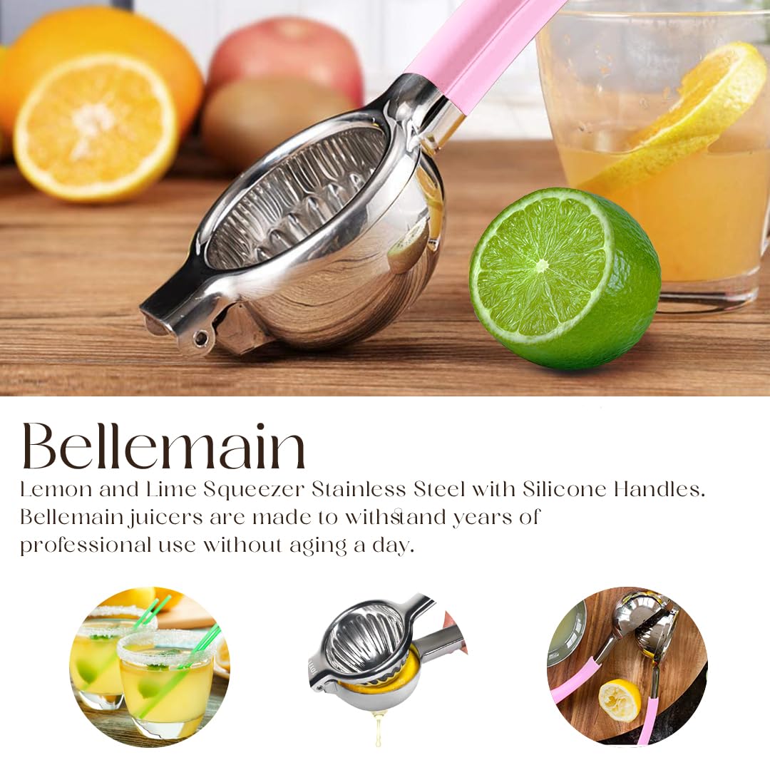 Bellemain Citrus Juicer | Metal Lemon Squeezer | Lime and Lemon Juicer Stainless Steel with Silicone Handles | Manual Juicer, Citrus Squeezer, Hand Held Juicer | Bar Juicer for Bartender (Pink)