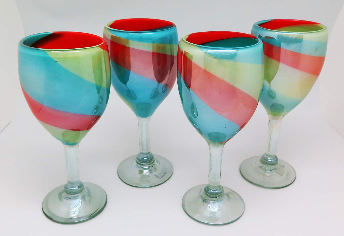 Hand-Blown Eye4Art Wine Glasses – Tropical Tri-Color (Set of 4, Handmade in Mexico)
