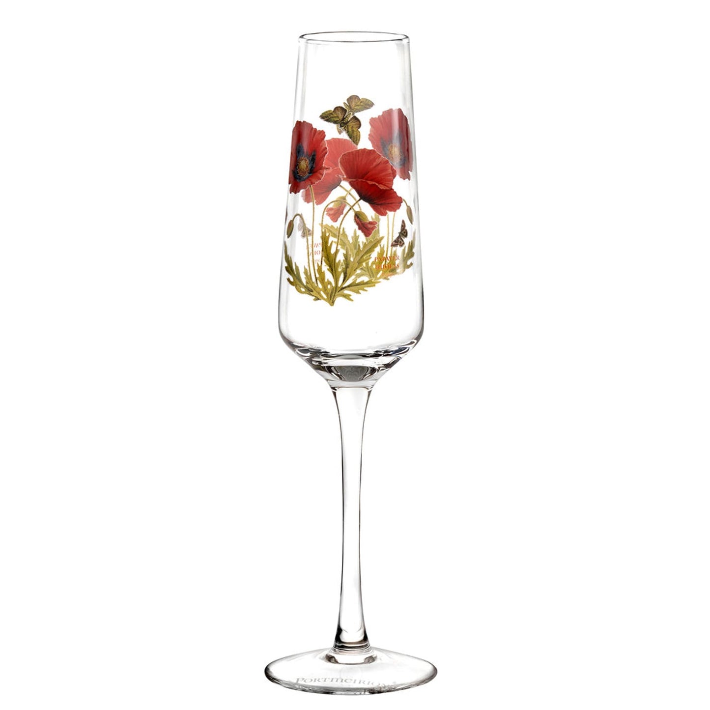 Portmeirion Botanic Garden 8oz Stemmed Champagne Flutes, Set of 4 - Assorted Floral Motifs, Stylish & Durable Glassware for Weddings, Home Bars, Special Occasions - Made in England