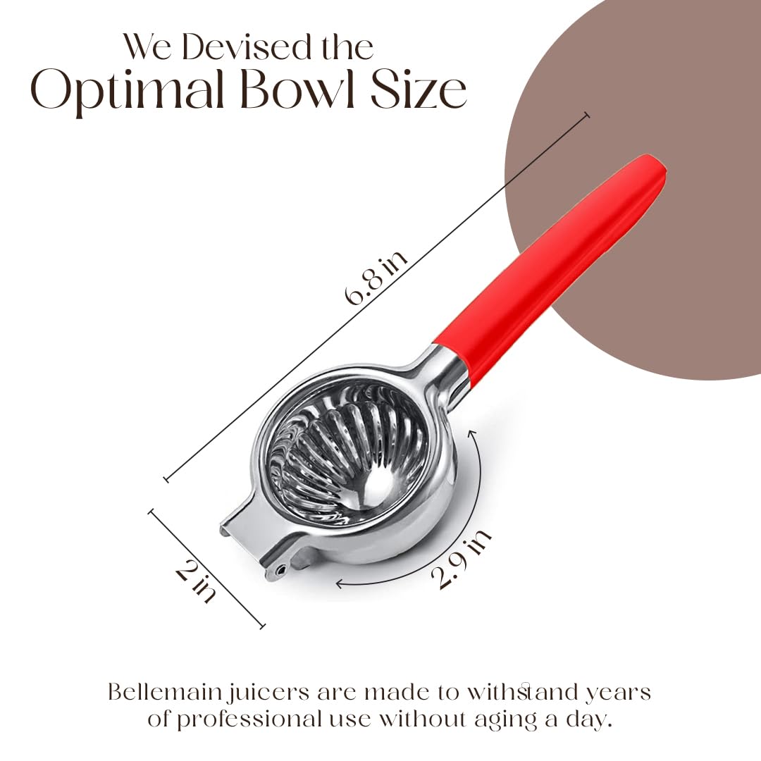 Bellemain Citrus Juicer | Metal Lemon Squeezer | Lime and Lemon Juicer Stainless Steel with Silicone Handles | Manual Juicer, Citrus Squeezer, Hand Held Juicer | Bar Juicer for Bartender (Cranberry)