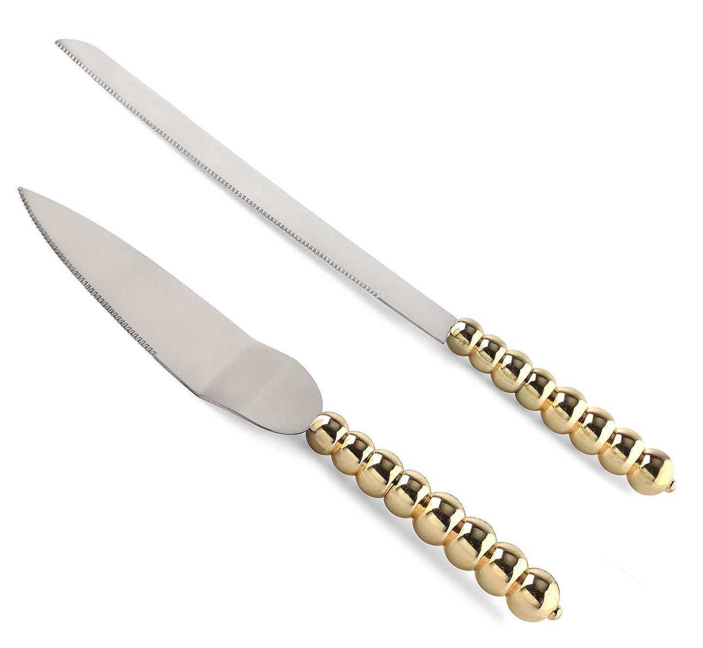 Homi Styles Wedding Cake Knife and Server Set | Elegant Gold Color With Beaded Handles and Premium 420 Stainless Steel Blades | Cake & Pie Serving Set for Wedding Cake, Cake Cutter, Gift