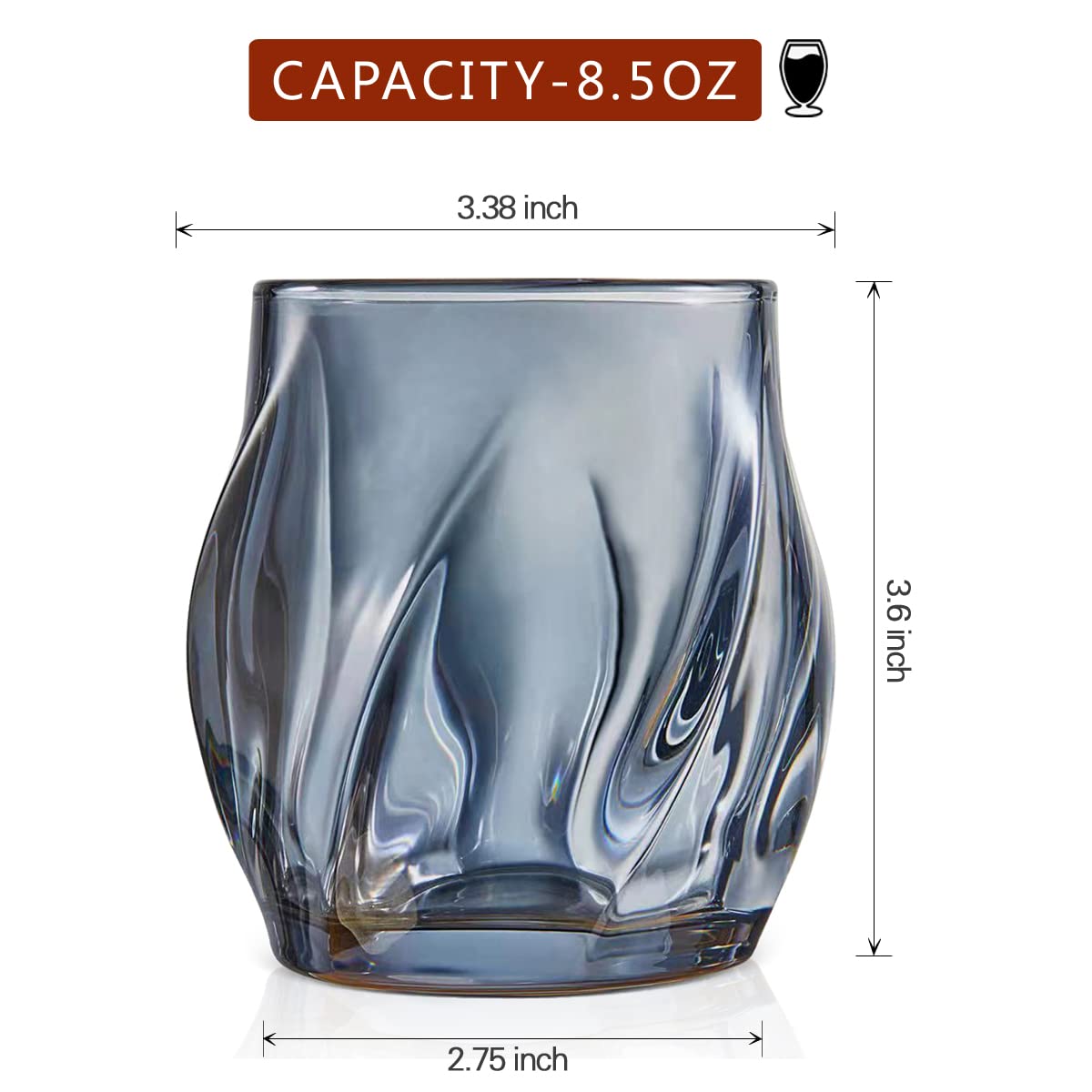 ANBFF Whiskey Glasses Set of 2, Rocks Glass, 8.5 OZ Drinking Glasses, Creative Twisted Crystal Old Fashioned Cocktail Glass Tumbler for Bourbon, Scotch, Tequila, Cognac, Rum