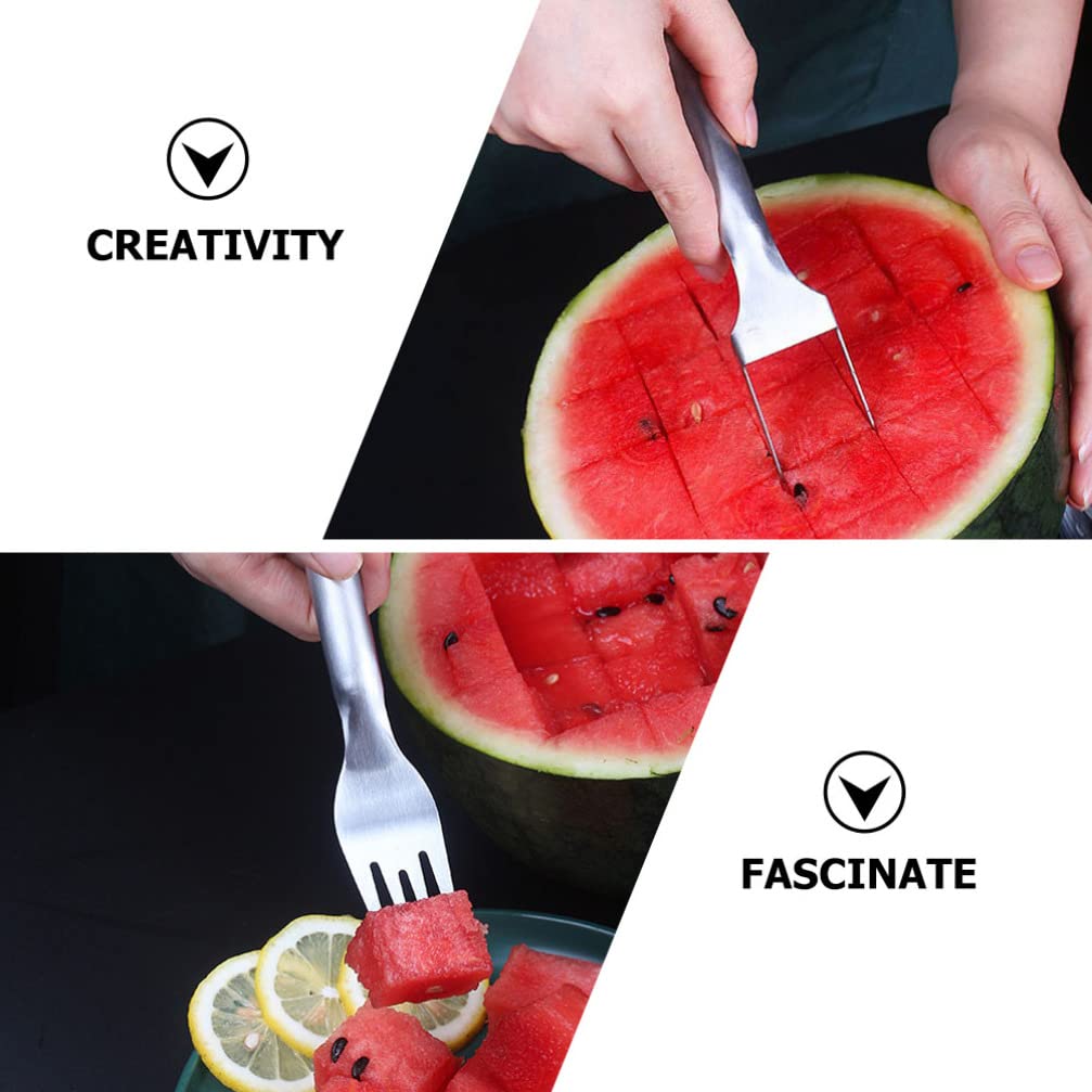 IMIKEYA 2PCS Watermelon Slicer Cutter2-in-1 Watermelon Slicer Stainless Steel Watermelon Cutter Slicer Fruit Forks Slicer Knife for Kitchen Gadget
