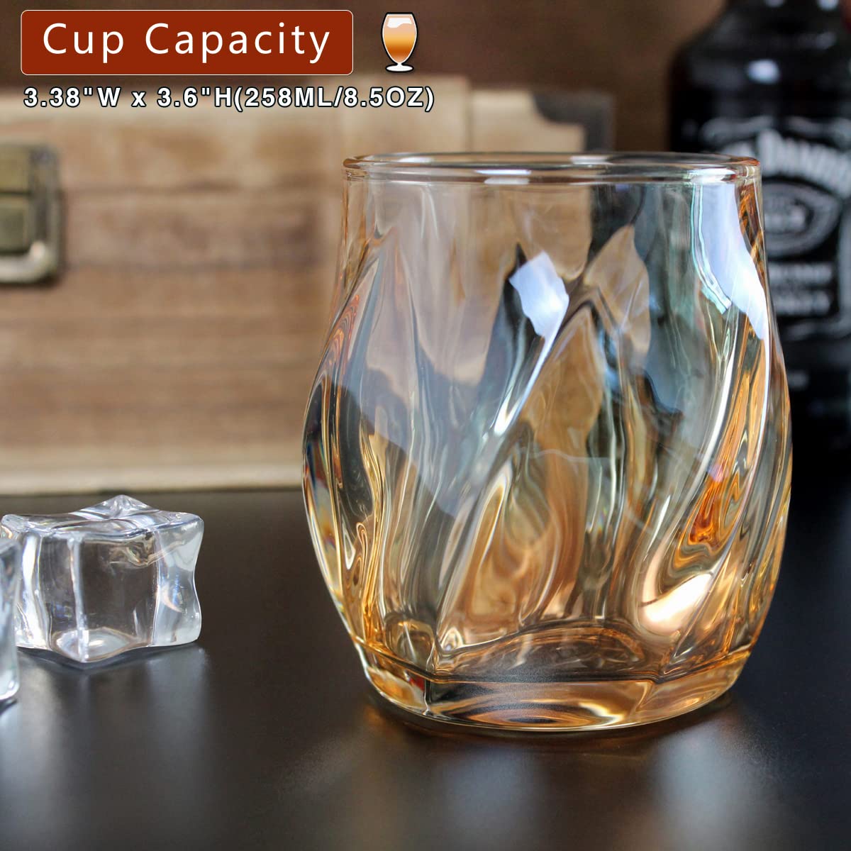 ANBFF Whiskey Glasses Set of 2, Rocks Glass, 8.5 OZ Drinking Glasses, Creative Twisted Crystal Old Fashioned Cocktail Glass Tumbler for Bourbon, Scotch, Tequila, Cognac, Rum