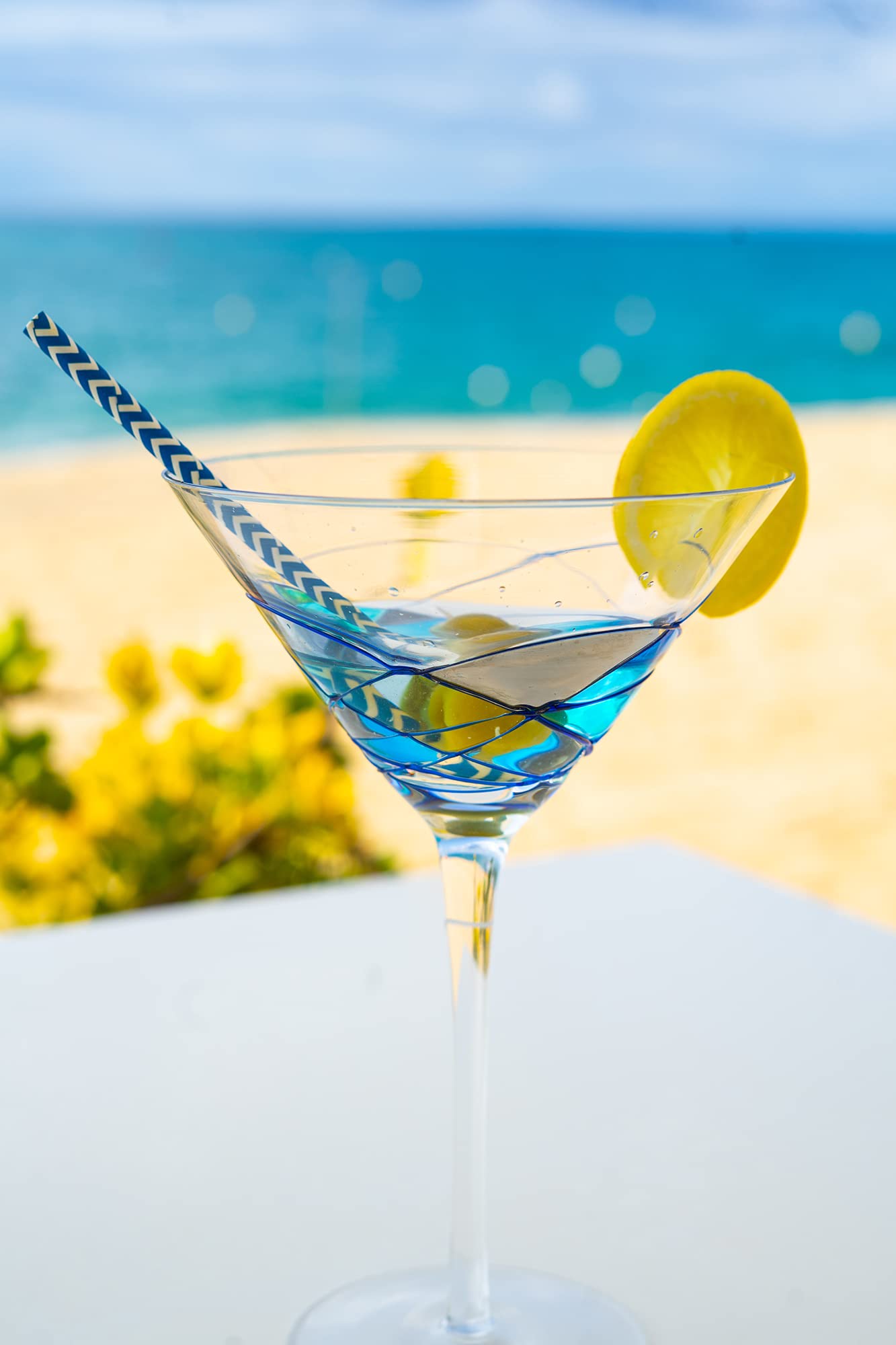 Antoni Barcelona Martini Glass Special Dry Cocktail 12 Oz. BLUE LINE Refreshment Party Mediterranean Stunning Gift Drinkware Birthday Present Weddding Anniversary (Set 2)