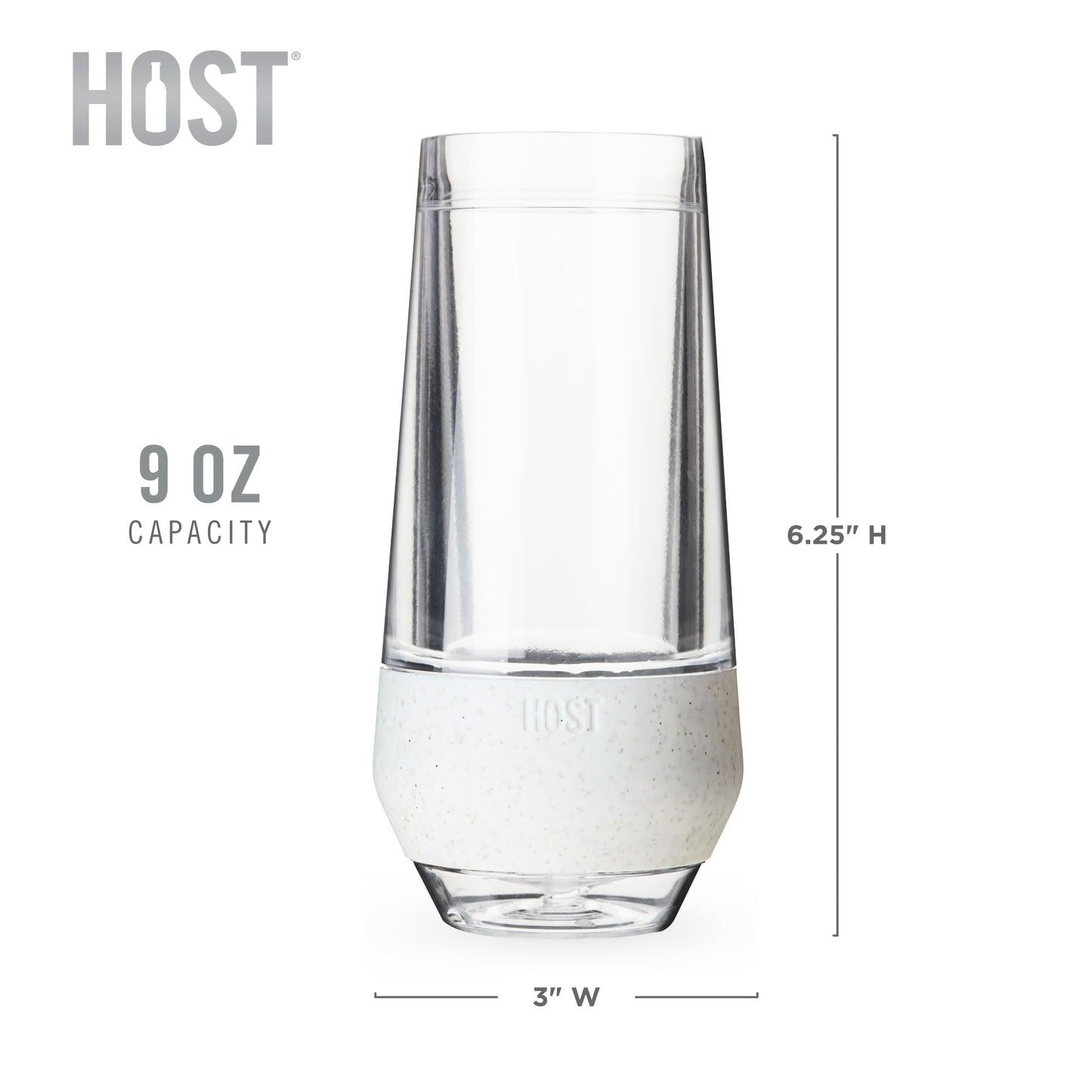 Host Champagne Freeze, Double-Walled Stemless Wine Glasses Freezer Cups with Active Cooling Gel and Insulated Silicone Grip, 9oz, Set of 4, Glitter
