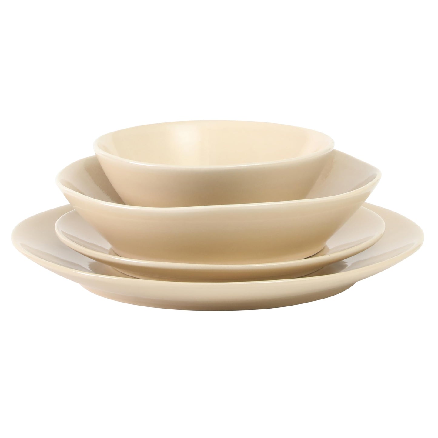 Bloomhouse - Oprah's Favorite Things - Montecito Breeze 16 Piece (Service for 4) Double Plates and Bowls Stoneware Reactive Glaze Dinnerware Set - Marble Dawn Cream