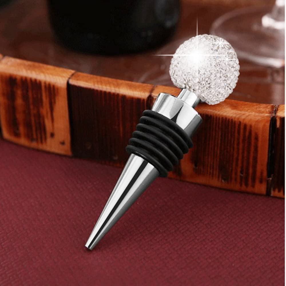 2 pack GSRYPC Bling Bling Decorative Crystal Diamond Wine Stopper,Zinc Alloy Silicone Crystal Wine Toppers Stopper Wine Set Accessories For Gifts, Bar, Holiday Party, Wedding(Silver+pink)