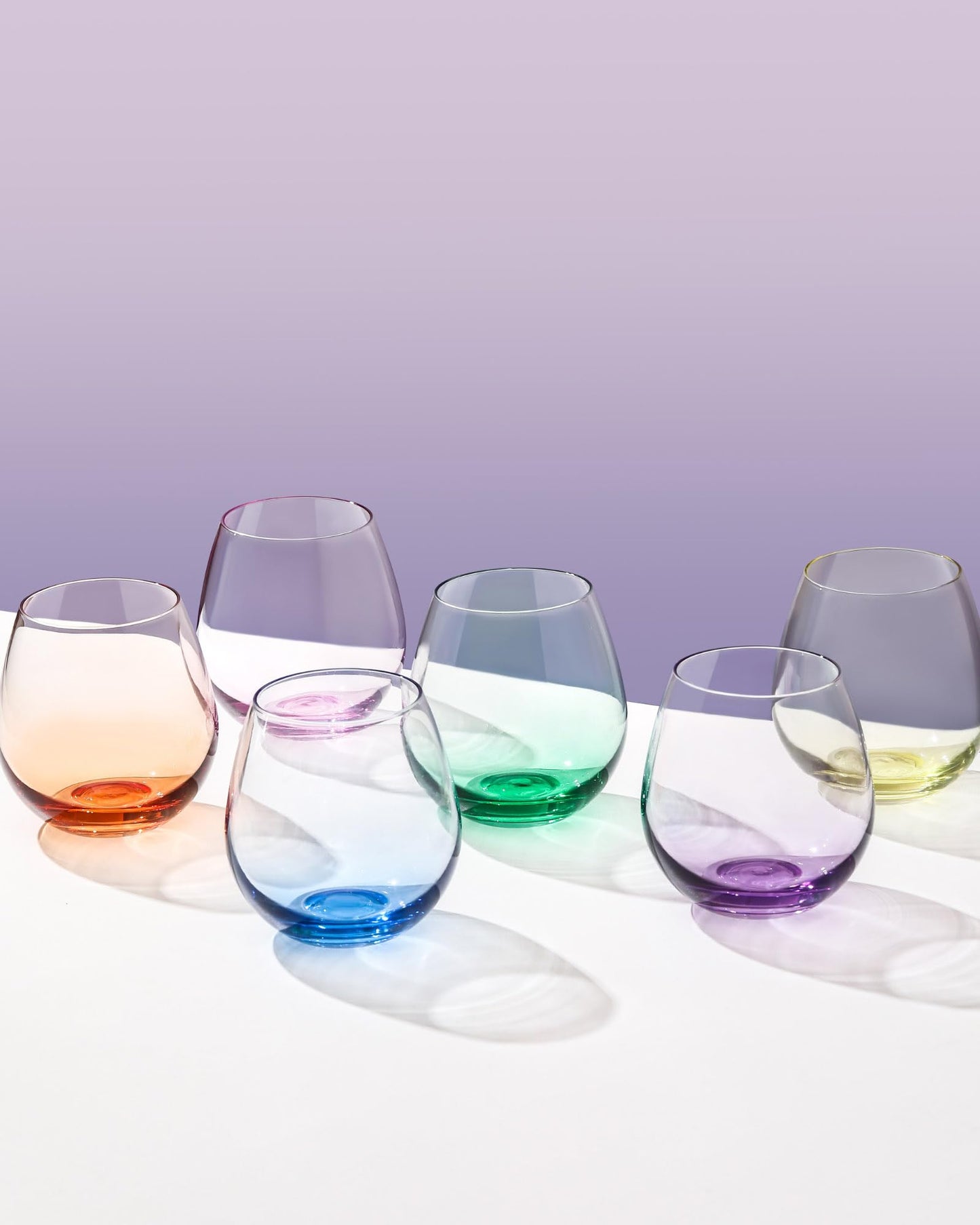 ColoVie Stemless Wine Glasses Set of 6, Large Colored Wine Glasses, Short Wine Glass Set for Red Wine, White Wine, No Stem Margarita Glasses, 15 oz