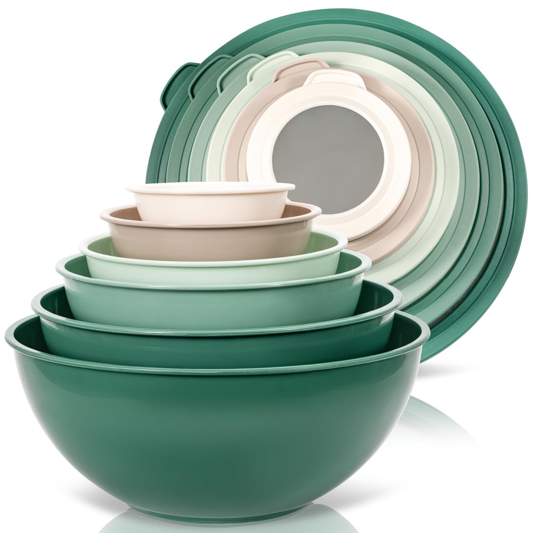 WHYSKO Mixing Bowl Set, 12 Piece Colorful Plastic Mixing Bowls with Lids Set for Food Prep Storage and Serving, Dishwasher Safe Microwave Safe for Kitchen Baking Cooking