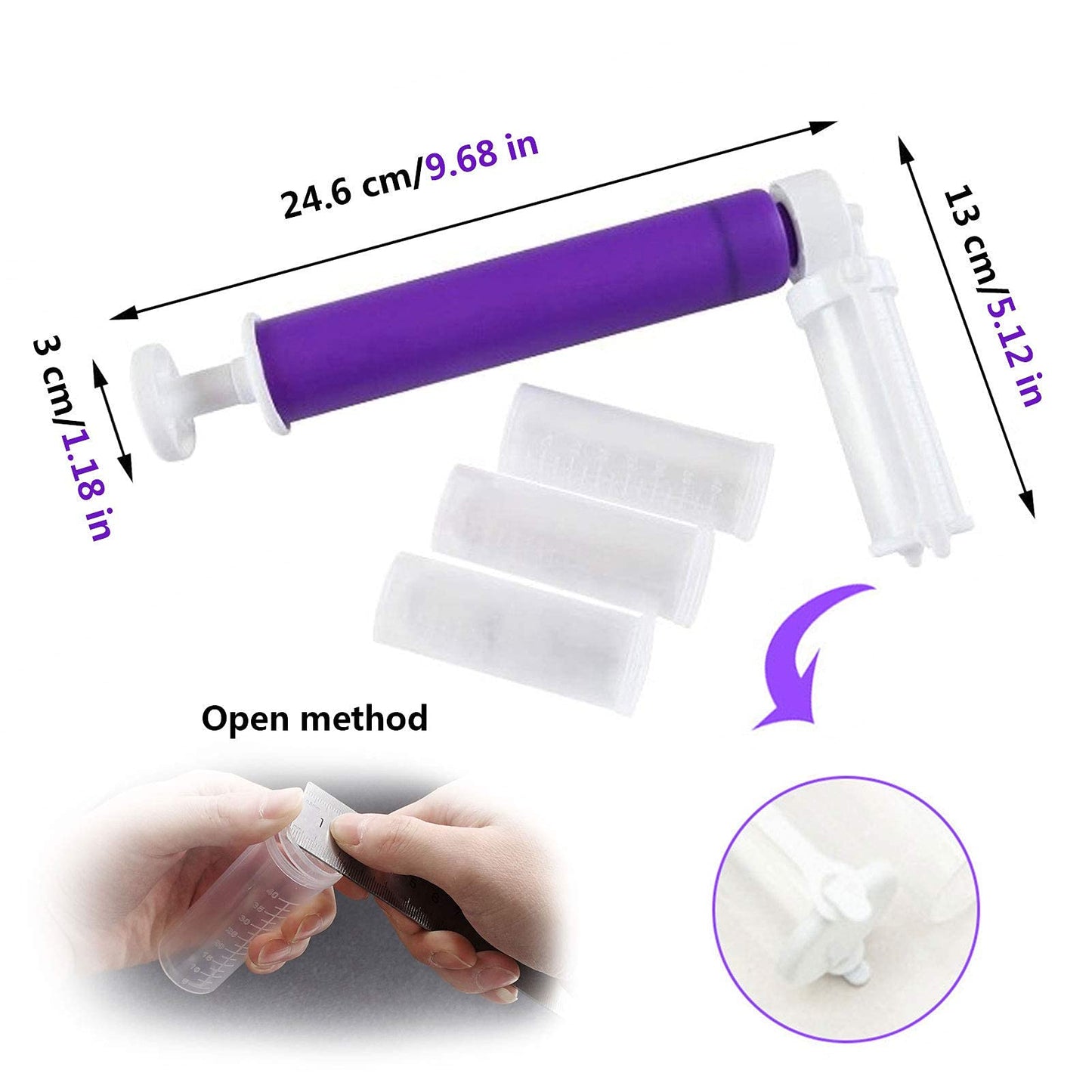 DIIQII Manual Airbrush for Decorating Cakes, DIY Baking Tools with 4 Pieces Cake Spray Tube for Kitchen Decorating Cakes Cupcakes Cookies and Desserts (Purple)