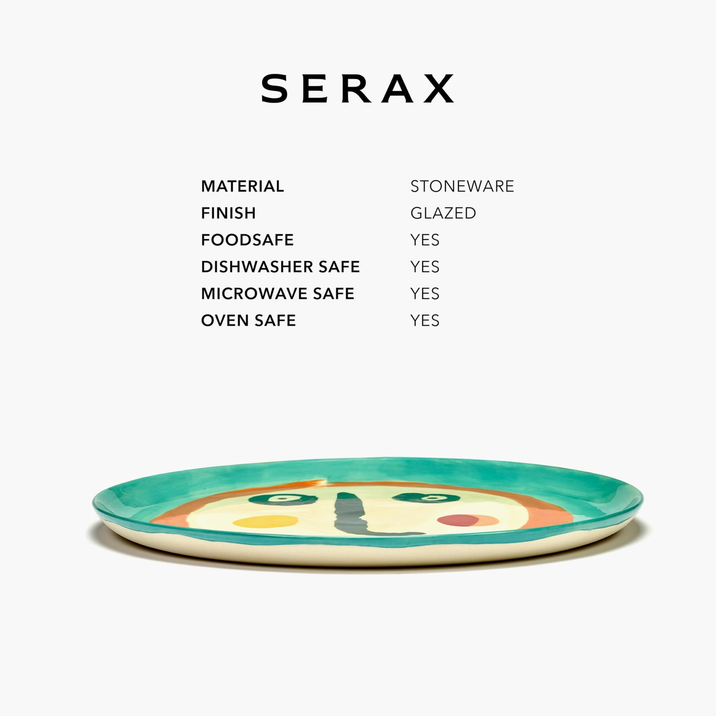 Serax Blue Serving Plate with Face | Feast tableware by Ottolenghi | Serving Tray Dish Set for 1 | Stoneware Microwave Safe Plates | Farmhouse Kitchen and Dinnerware Sets for Home, Party