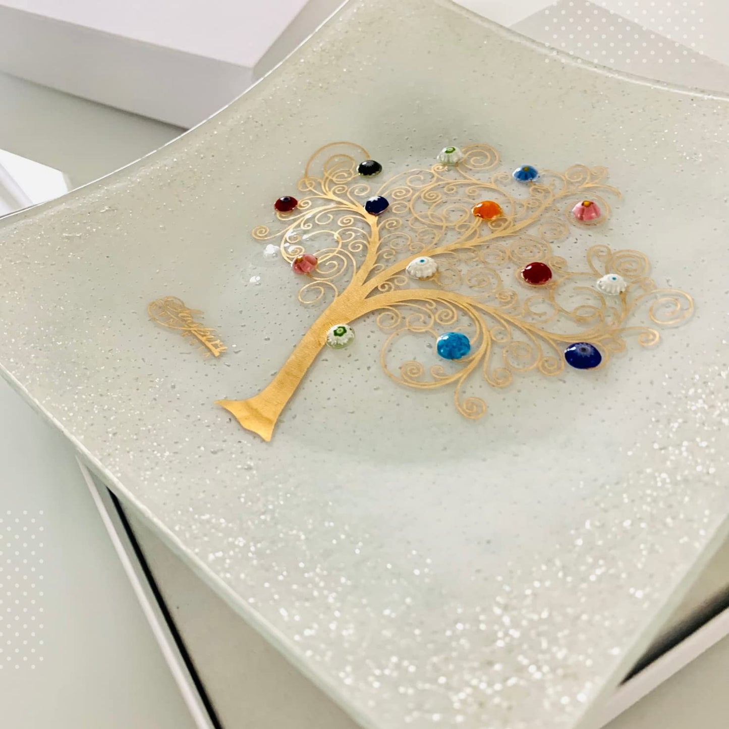 Murano Glass Decorative Dish, Handcrafted Decorative Bowls for Home Decor, Centerpiece Tray, Key Bowl, Gift Decor Tray for Entryway Table, Living Room, Dining Room 7.5"x 7.5"