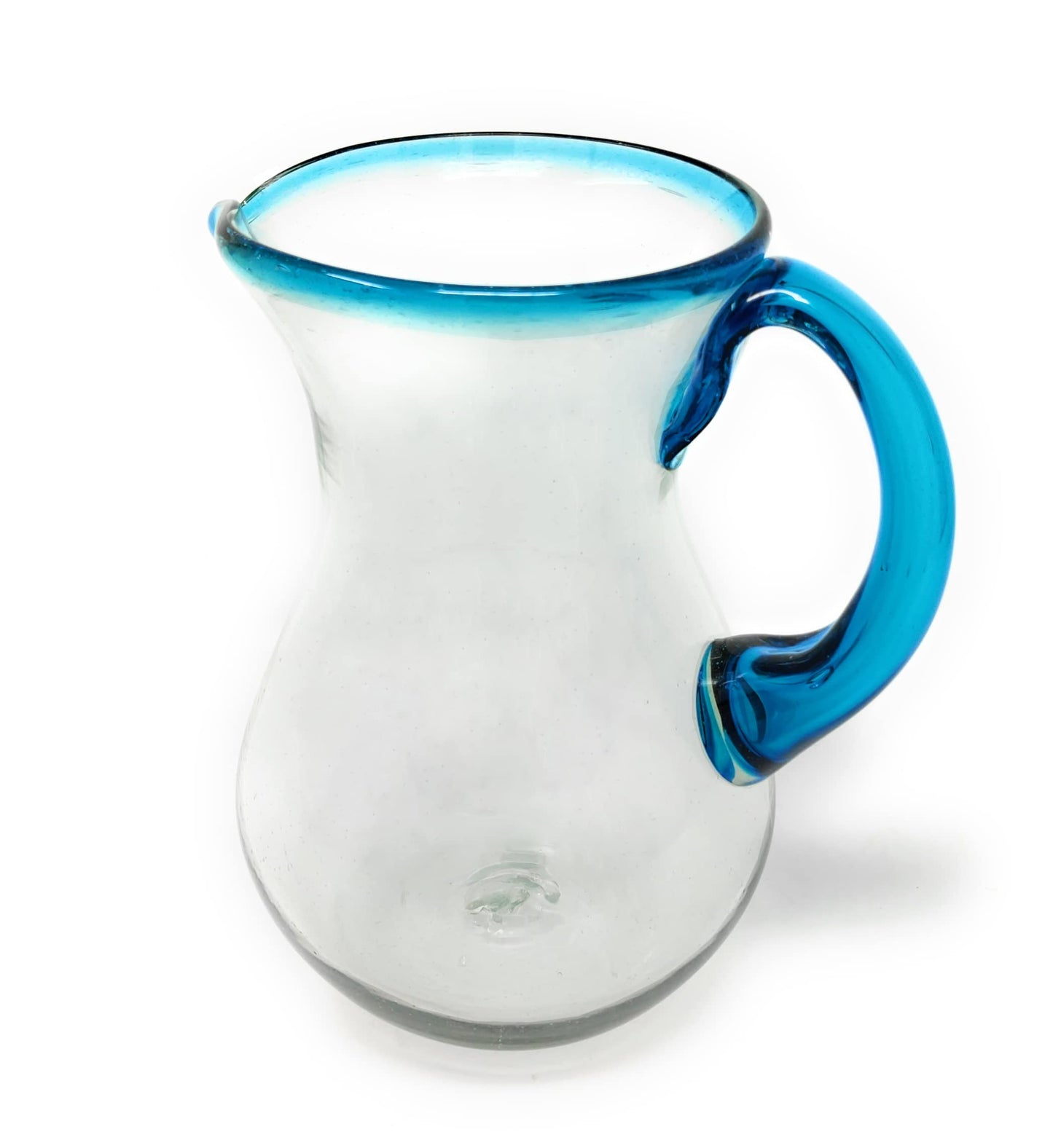 Dos Sueños Mexican Hand Blown Glass Drinkware Set - Includes Pitcher (84oz) and 4 Margarita Glasses (16oz) – Aqua Rim