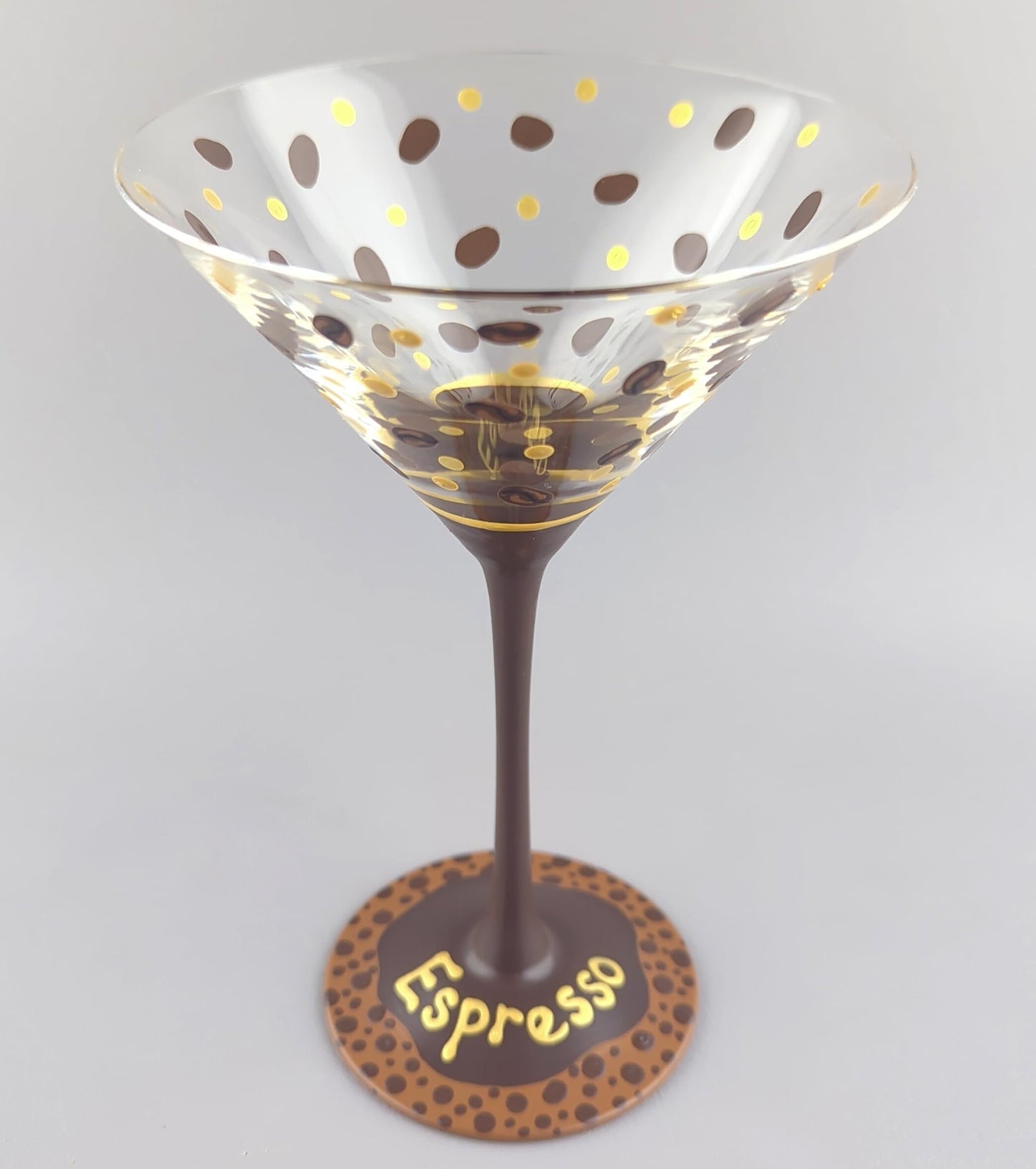 Espresso Themed Martini Glass - Hand Painted - Coffee Beans - Fancy, Elegant - Cocktail Gift