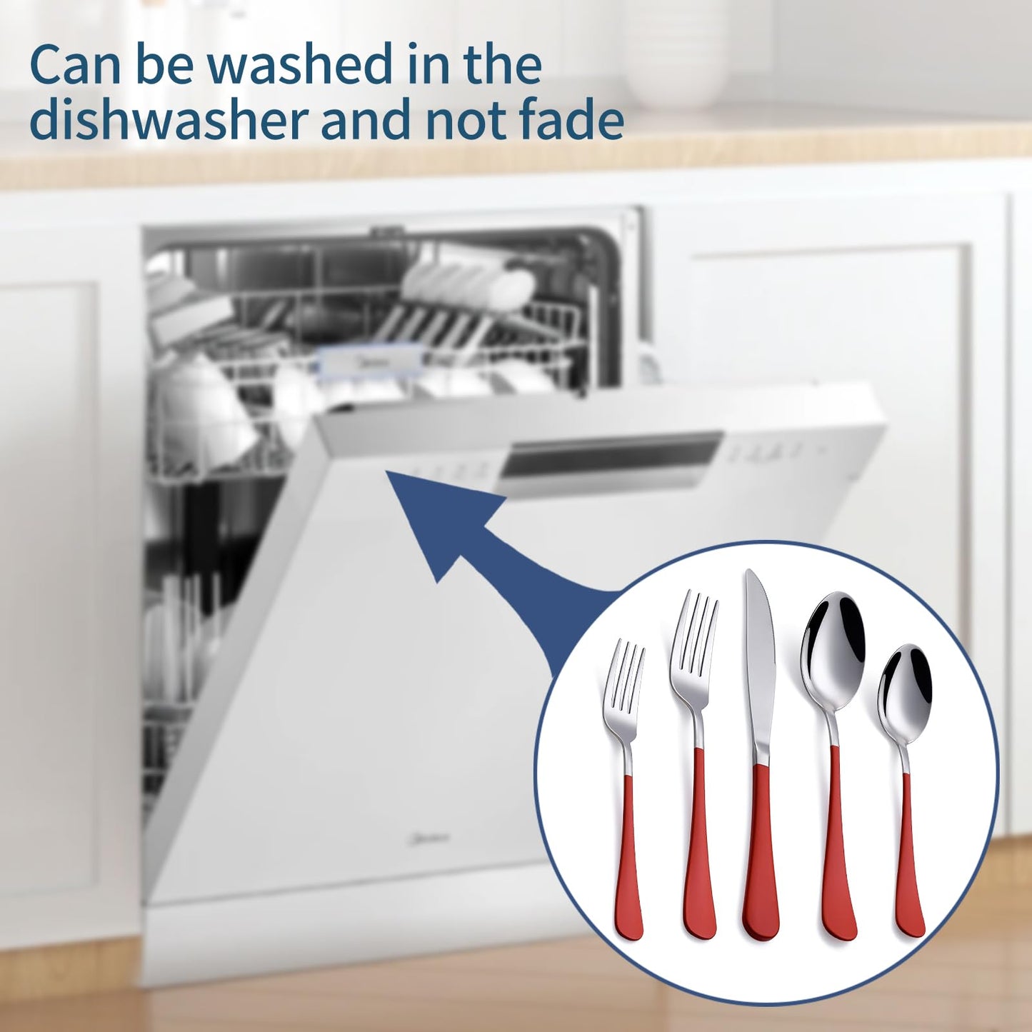 Red 20-Piece Silverware Set 18/0 Stainless Steel Flatware Red Handle Cutlery Set Service for 4 Fork Knife Spoon Set Mirror Finish Dishwasher Safe