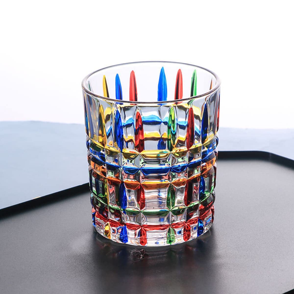 Aebor Colorful Drinking Glasses, Hand Painted Colored Water Glasses, Multicolor Water Glasse,Whiskey Wineglass Glasses,Tumbler Glasses (Stripes)