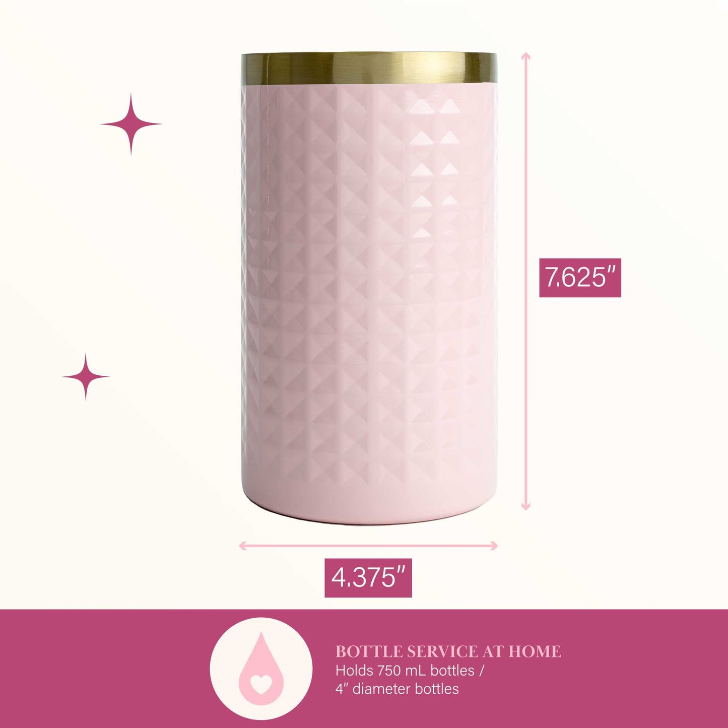 Paris Hilton Wine Bottle Chiller Set, Insulated Double Wall Chiller, Gold Winged Corkscrew Wine Bottle Opener, Diamond Wine Stopper, 3-Piece Set, Pink