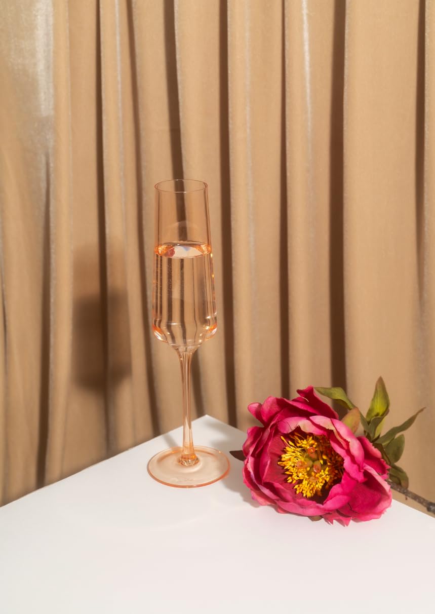 Saludi Colored Champagne Flutes - As Seen on 'Bachelor in Paradise' - 6.5oz (Set of 6) Stemmed Glass - Great for All Occasions and Gifts - Luxury, Durable, Hand-Blown (Light Peach)