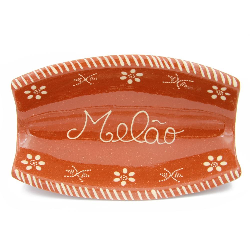 Terracotta Melon Ceramica Edgar Picas Traditional Portuguese Hand-Painted Vintage Clay Serving Tray
