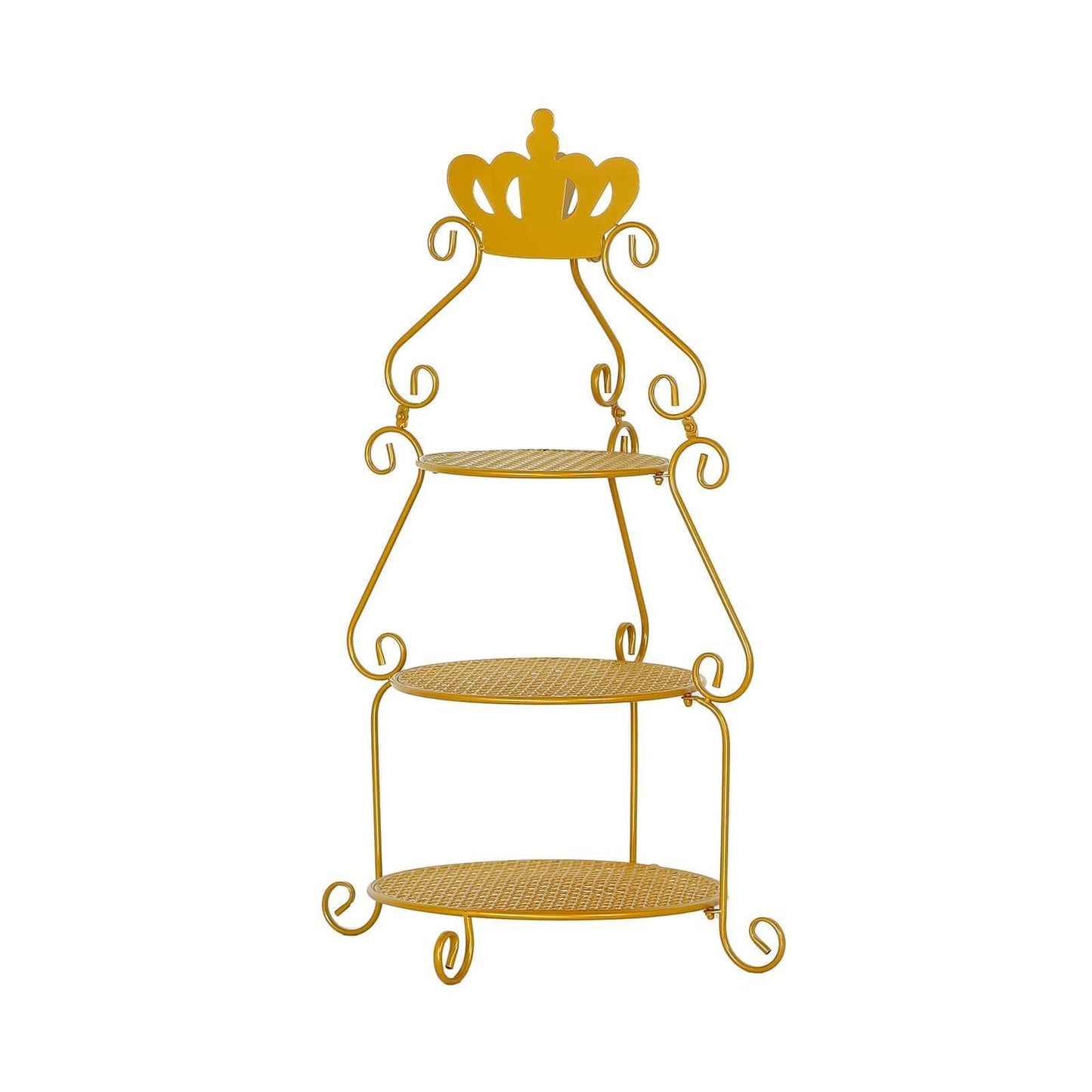 Efavormart 3-Tier Round Gold Metal Cake Stand with Crown Top, Cupcake Holder Dessert Display Stand - 32" Tall