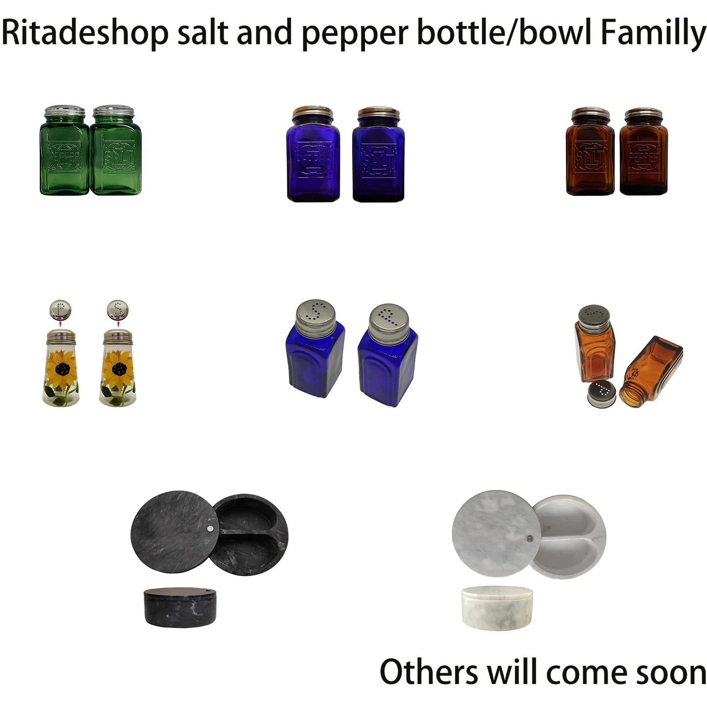 Ritadeshop Hand Painted Salt and Pepper Shaker Set with S and P Stainless Lids (2, Sunflowers)