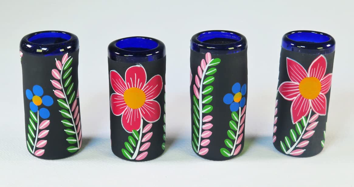 Hand-Painted Mexican Tequila Shot Glasses (Set of 4)