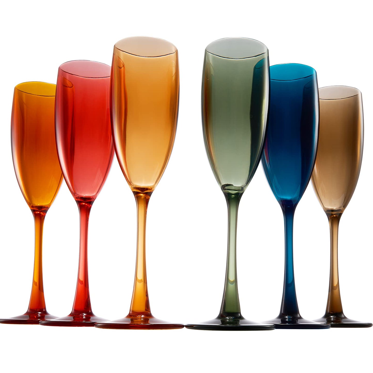European Style Plastic Acrylic, Champagne Flutes Glasses | Set of 6 | Colored Reusable Toasting Cups 100% Tritan Drinkware, 5 oz Dishwasher Safe BPA-free plastic, Perfect Poolside & Outdoors,