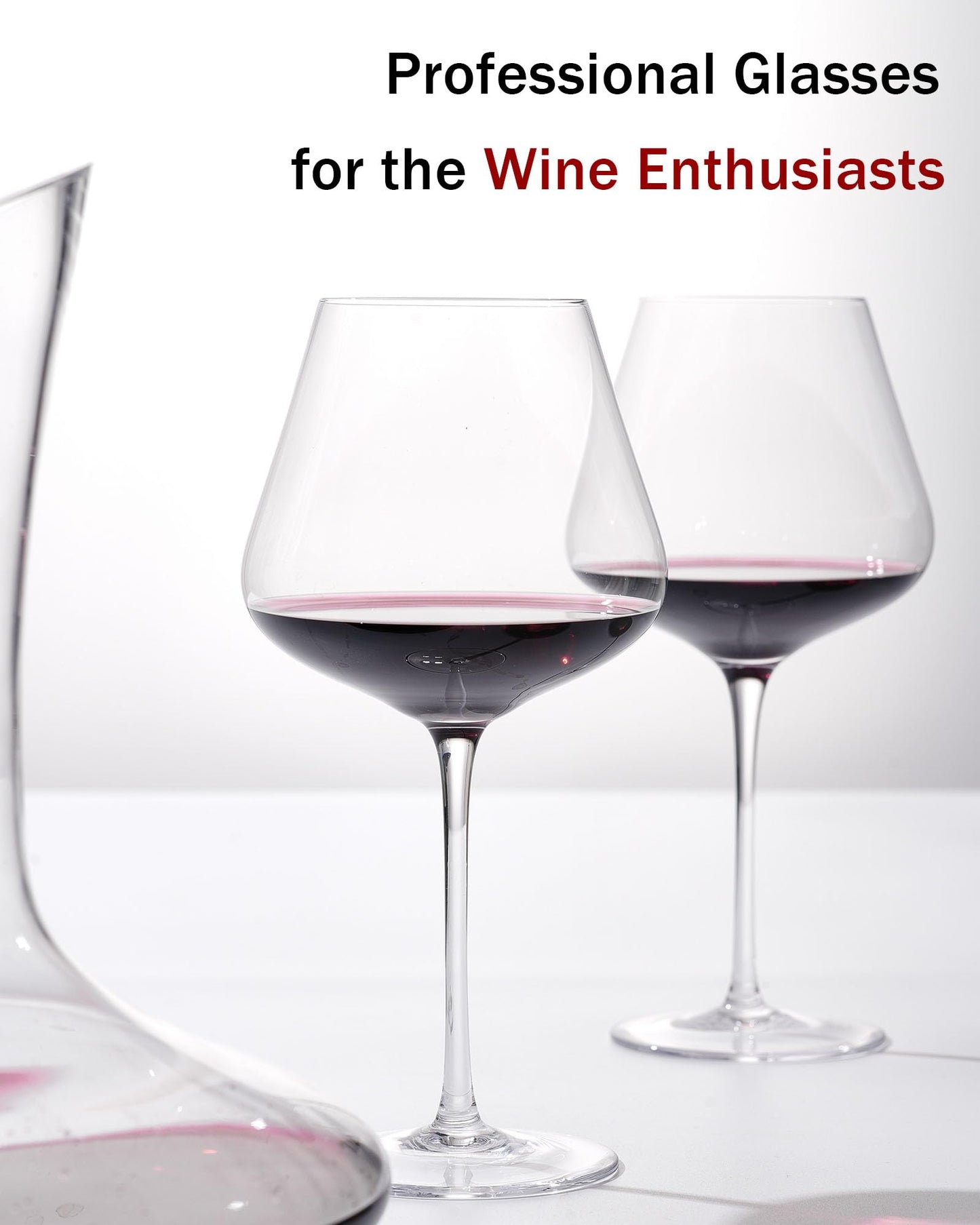 Hand Blown Italian Style Crystal Burgundy Wine Glasses - Lead-Free Premium Crystal Clear Glass - Set of 2-21 Ounce - Gift-Box for any Occasion