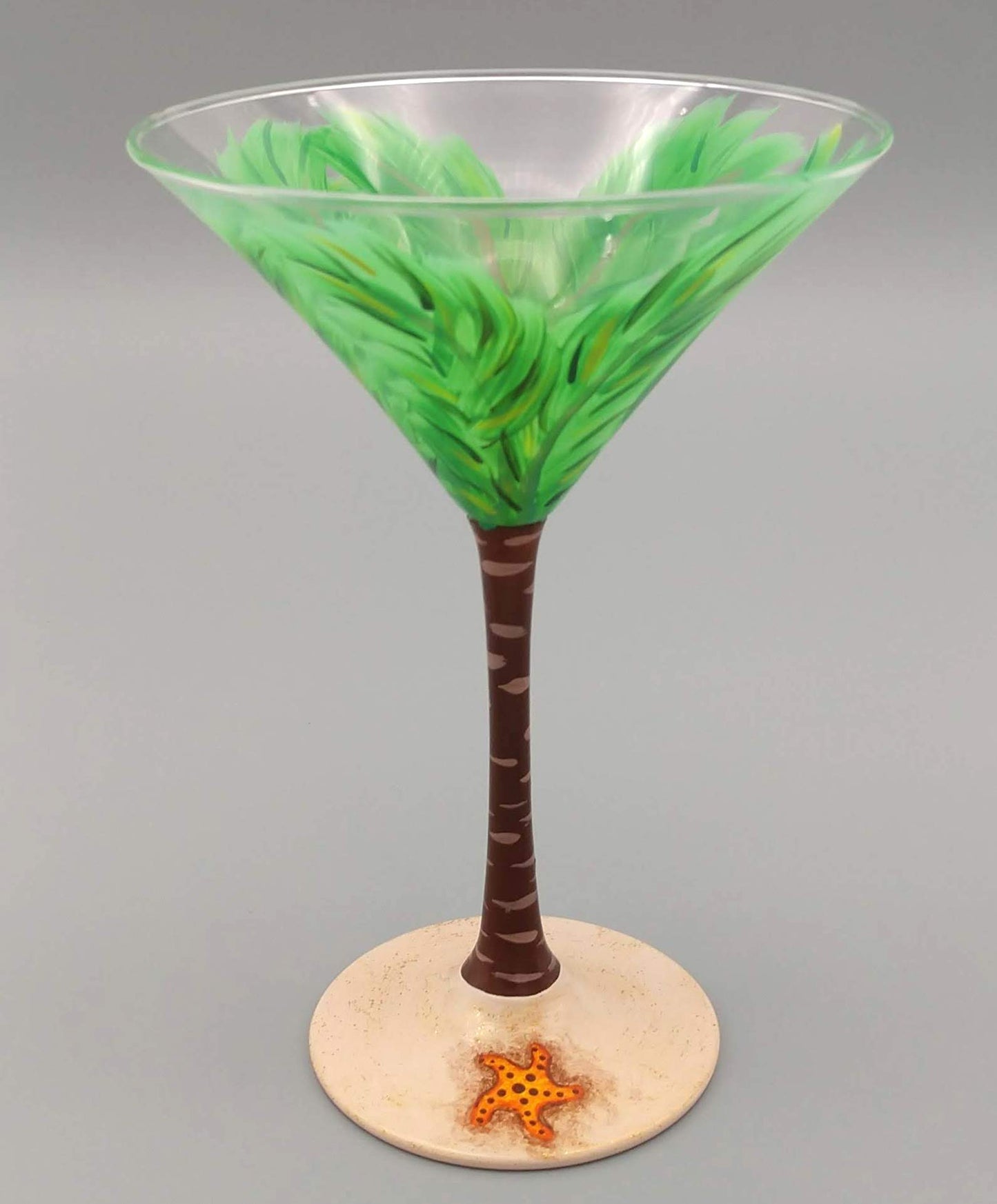Palm Tree Martini Glass - Starfish, Shell, Sea Turtle, Sparkly Sand - Tropical Theme - Hand Painted