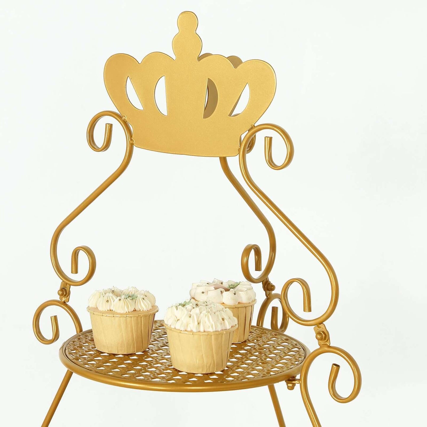 Efavormart 3-Tier Round Gold Metal Cake Stand with Crown Top, Cupcake Holder Dessert Display Stand - 32" Tall
