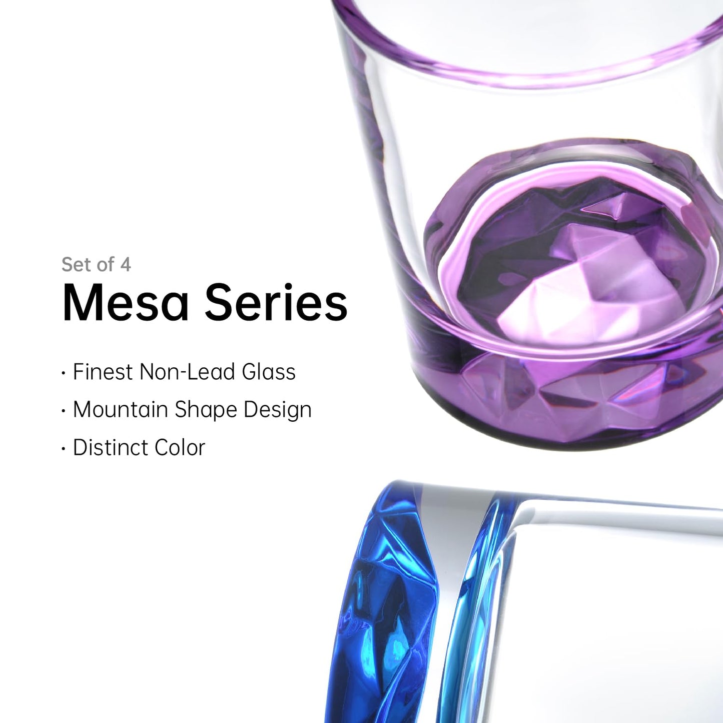inmute Mesa Drinking Glasses, Double Old Fashioned Glasses for Home Bar, 8.5 oz Colored Mountain Base Glassware Set of 4, Rocks Glasses and Whiskey Glasses set for Bourbon, Scotch
