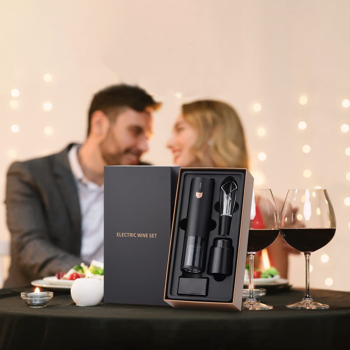 Wine Gifts-Electric Wine Opener-Automatic Wine Opener Rechargeable-Cordless Electric Corkscrew-Wine Bottle Opener with Foil Cutter, 2 in 1 Aerator Pourer, Vacuum Stopper, Gift Box